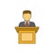 Orator speaking flat line icon