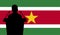Orator Speaking From Tribune Suriname Flag Background. Public Speaker Speech In Suriname