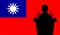 Orator Speaking From Tribune Taiwan Flag Background. Public Speaker Speech In Taiwan