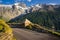 The Oratory of Le Chazelet at sunset with the peaks of La Meije. Ecrins National Park, Hautes-Alpes, France