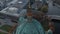 Orbit shot around dome with cross on top. Aerial view of bridge over Spree river and buildings on Museum Island behind