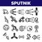 Orbital Sputnik Linear Vector Thin Icons Set