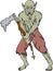 Orc Warrior Wielding Tomahawk Cartoon