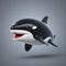 Orca 3D sticker  Emoji icon illustration, funny little animals, orca on a white background