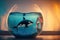 Orca killer whale inside a fish bowl illustration artwork generative ai