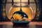 Orca killer whale inside a fish bowl illustration artwork generative ai