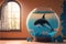 Orca killer whale inside a fish bowl illustration artwork generative ai