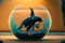 Orca killer whale inside a fish bowl illustration artwork generative ai