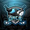 Orca killer whale mascot hockey team logo design vector with modern illustration concept style for badge, emblem and tshirt