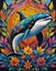 orca whale bright colorful and vibrant poster illustration