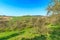 Orchard on slopes spring landscape in the German Eifel region near to Gerolstein