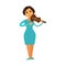 Orchestra jazz band woman playing violin fiddle music performer vector flat icon