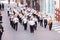 Orchestra. Music band. Orchestra of musicians at the start of the running of the bulls