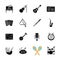 Orchestral instrument black glyph icons set on white space