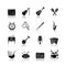 Orchestral instrument drop shadow black glyph icons set