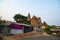 Orchha cityscape, hindu Chaturbhuj temple, Madhya Pradesh, India. Slum in the foreground