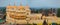 Orchha cityscape, kitsch yellow Ram Raja temple. Also spelled Orcha, famous travel destination in Madhya Pradesh, India.