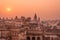 Orchha Palace, hindu temple, cityscape at sunset, Madhya Pradesh. Also spelled Orcha, famous travel destination in India.