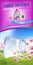 Orchid fragrance fabric softener gel ads. Vector realistic Illustration with laundry clothes and softener rinse container. Vertica