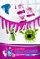 Orchid fragrance toilet cleaner ads. Cleaner bobs kill germs inside toilet bowl. Vector realistic illustration. Vertical poster.
