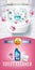 Orchid fragrance toilet cleaner gel ads. Vector realistic Illustration with top view of toilet bowl and disinfectant container. Ve