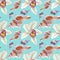 Orchids and seashells watercolor illustrations isolated on color background. Seamless pattern