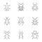 Order coleoptera icons set, outline style