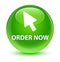Order now (cursor icon) glassy green round button