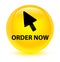 Order now (cursor icon) glassy yellow round button
