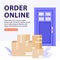 Order online concept. Delivery parcels to door.