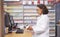 Order, pills and pharmacist scanning medicine at a checkout for service at a pharmacy. Healthcare, medical and woman on