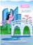 Order tickets to Busan advertising banner. Blooming cherry and landmarks of south korean city