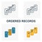 Ordered Records icon set. Four elements in diferent styles from blockchain icons collection. Creative ordered records icons filled