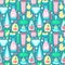 Ordered seamless pattern with baby hygiene accessories in flat style