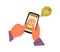 Ordering food through internet with mobile app. Hands with phone choosing pizza in delivery service application, putting