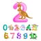 Ordinal number 2 for teaching children counting two kangaroo Mom and baby in bag with the ability to calculate amount