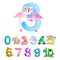 Ordinal number 3 for teaching children counting three flamingos with the ability to calculate amount animals abc
