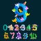 Ordinal numbers 9 for teaching children counting nine birdies