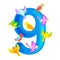 Ordinal numbers 9 for teaching children counting nine birdies with the ability to calculate amount animals abc alphabet