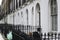 Ordinary elegant apartment buildings in Bloomsbury, London with rubbish bags