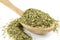 Oregano spice on wooden spoon