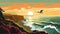 Oregon Coastline Wpa Poster With Heermann\\\'s Gull In Flight