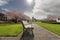 Oregon State Capitol Building with Cherry Blossom Trees