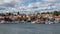 Oregrund, Uppland Sweden - Skyline view over the village and small vessels at the recreational harbour