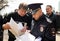 Orel, Russia - April 28, 2017: Drivers meeting. Policeman checking protester papers