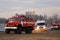 Orel, Russia - December 09, 2015: Emergency Control Ministry (MCHS) tactical exercise. Russian Emergency Control fire engines com