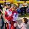 Orel, Russia - July 05, 2016: Kid party outdoor. Little boy asking clown