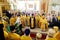 Orel, Russia, July 28, 2016: Russia Christianization anniversary Divine Liturgy. Patriarch Kirill in festive robe walking in front
