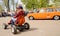 Orel, Russia - May 01, 2017: Auto picnic. Vintage Soviet car VAZ 2102 and boy on quad bike