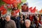 Orel, Russia, May 01, 2019: Labor Day celebration. Crowd of senior and young people marching with Lenin and Stalin portraits and